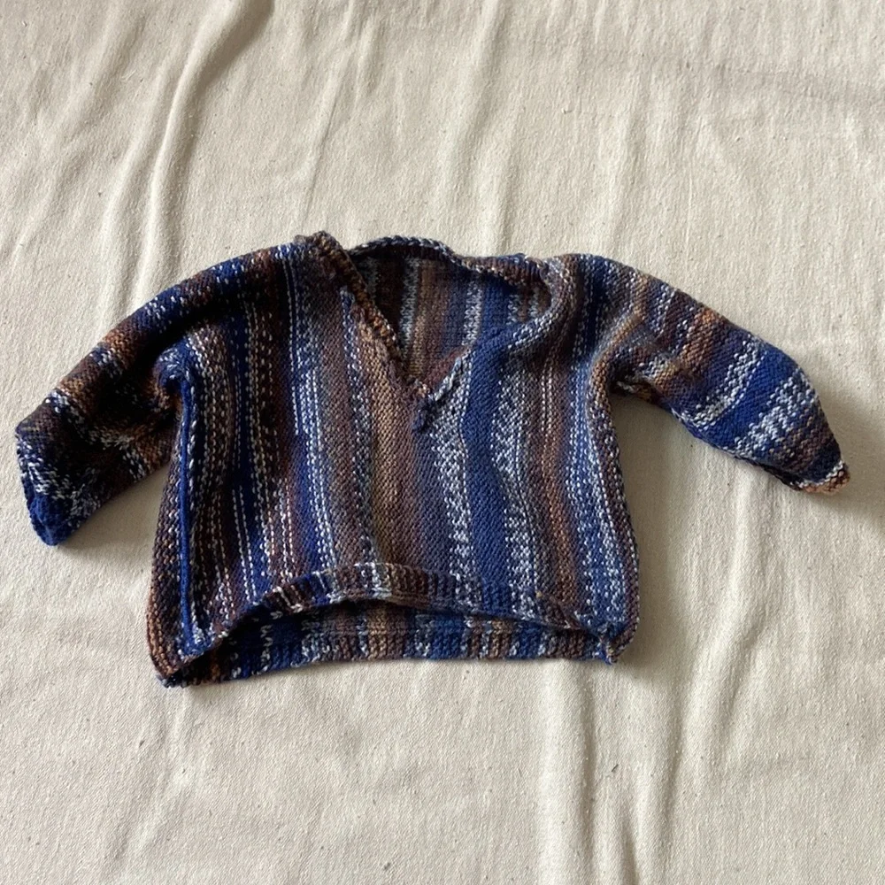 HANDMADE WOOL Hand Knit Sweater Sweatshirt Jacket Jumper Pullover Cozy Blue